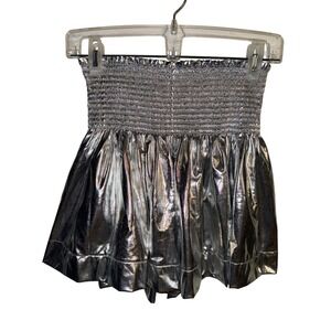 Y2K Metallic Smocked Skort Womens M Silver Rave Festival Galactic Chic Balloon